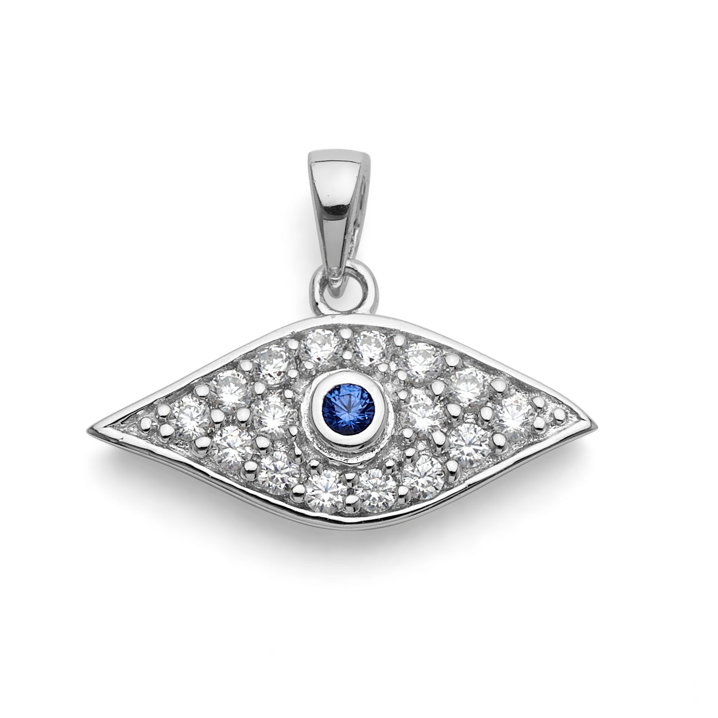 925 Sterling Silver Evil Eye Blue Center Pendant Cubic Zirconia 7mm