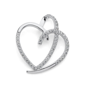 925 Sterling Silver Fancy Heart Cut Out Pendant Cubic Zirconia