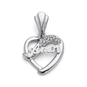 925 Sterling Silver AMOR Heart Pendant CZ Stones 16mm