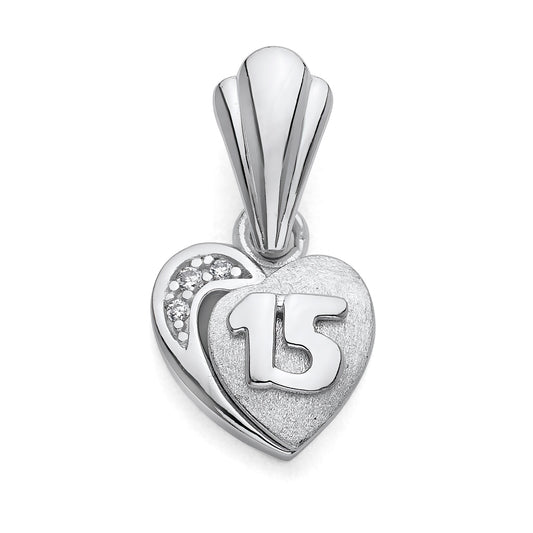 925 Sterling Silver Quinceañera 15 Anos Heart Pendant CZ Stones