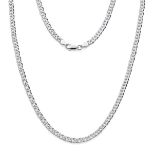 925 Sterling Silver Rombo Double Link Necklace & Bracelet 4mm