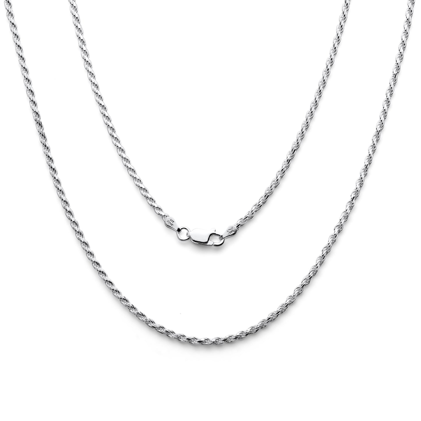 925 Sterling Silver Diamond Cut Rope Chain 2.4mm