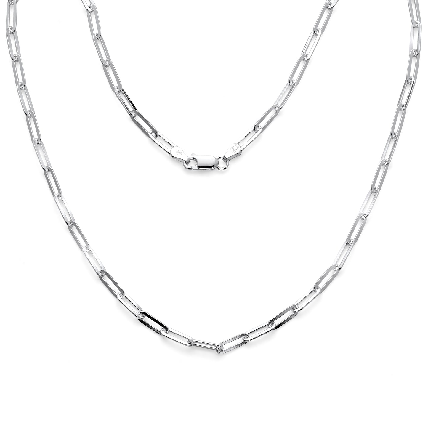 925 Sterling Silver Paperclip Chain 4mm