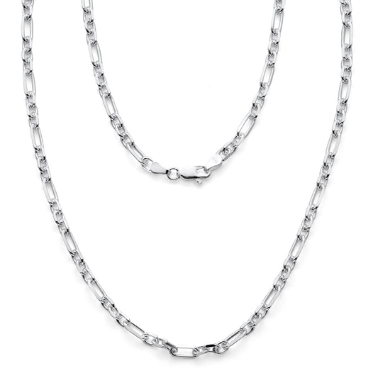 925 Sterling Silver Beveled Figaro Cable Link Chain 5mm