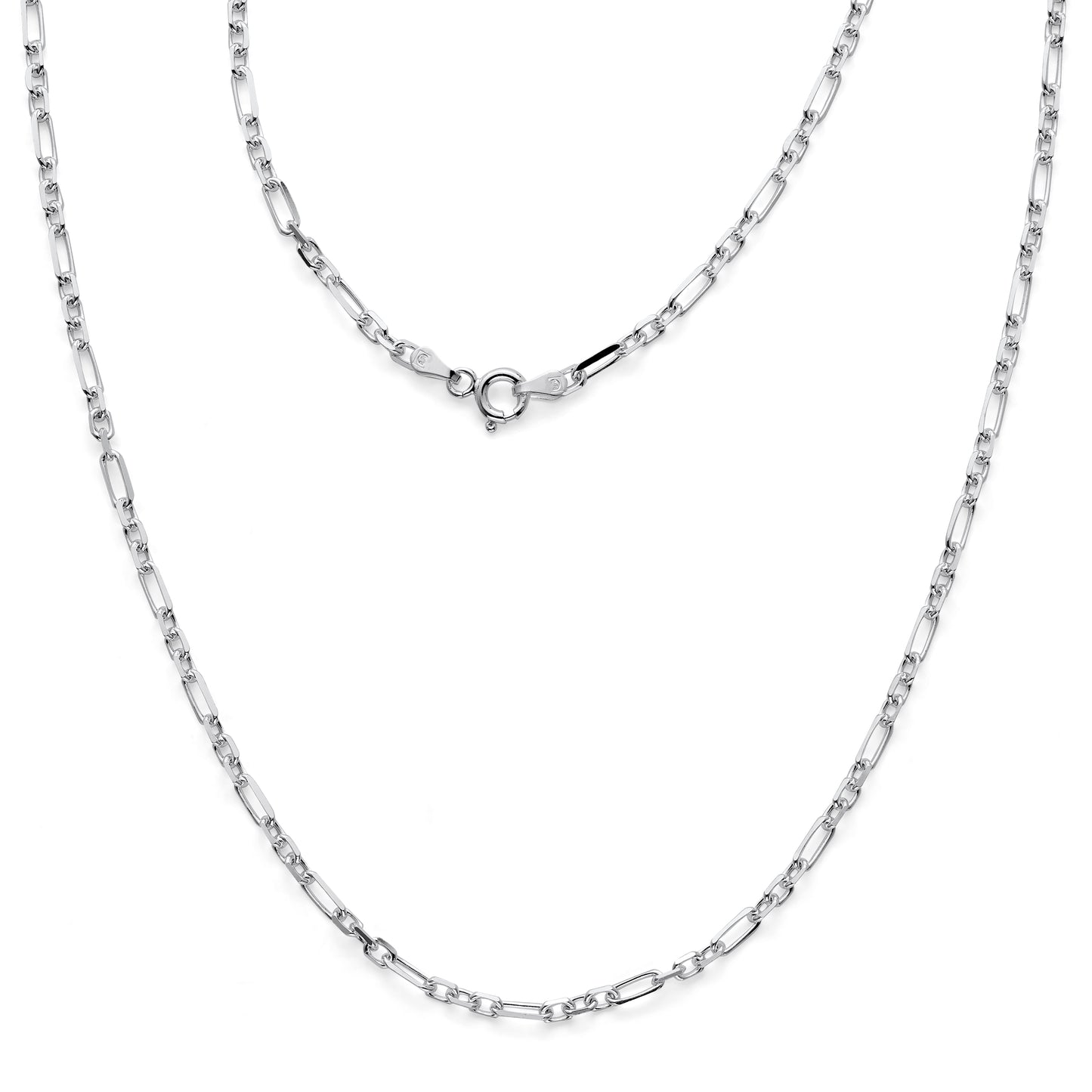 925 Sterling Silver Beveled Figaro Cable Link Chain 3mm