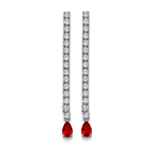 925 Sterling Silver Red Teardrop CZ Dangle Earrings 2 inch