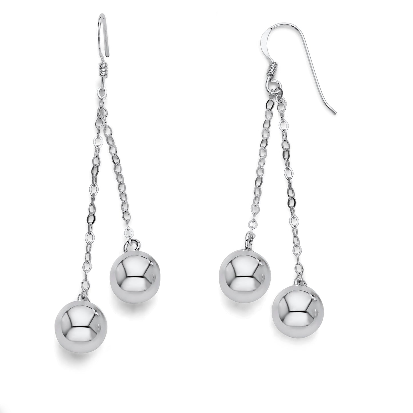 925 Sterling Silver Double Ball French Ear Wire Dangle Earrings 63mm