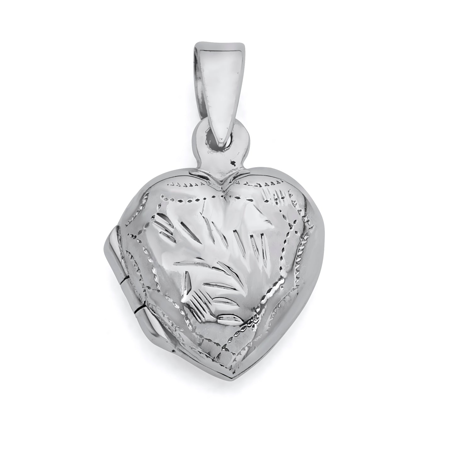 925 Sterling Silver Tiny Puffy Engraved Heart Locket Pendant