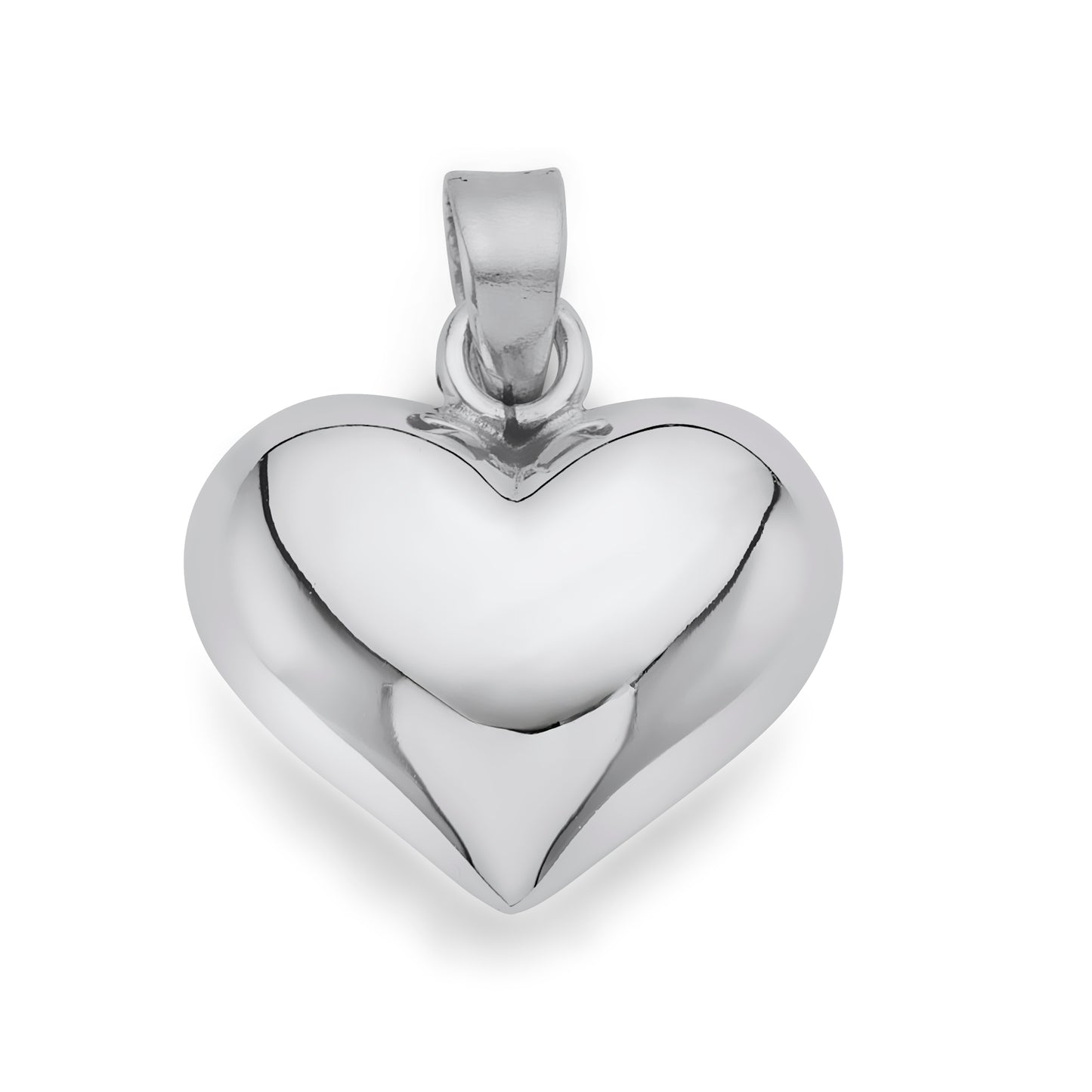 925 Sterling Silver High Polished Puffed Heart with Box Chain 18"