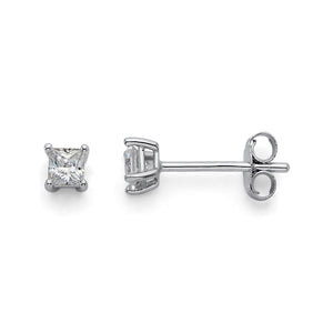 925 Sterling Silver Cubic Zirconia Square Stud Earrings 3mm