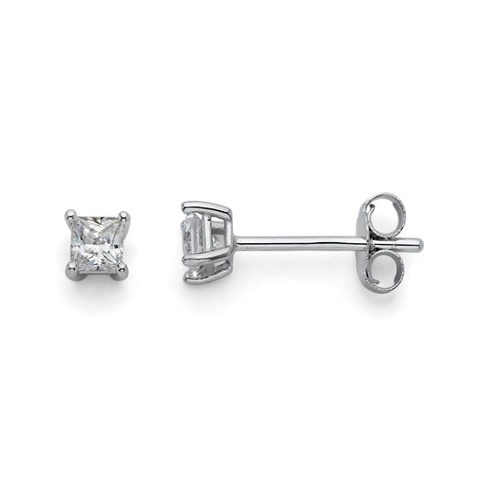 925 Sterling Silver Cubic Zirconia Square Stud Earrings 3mm