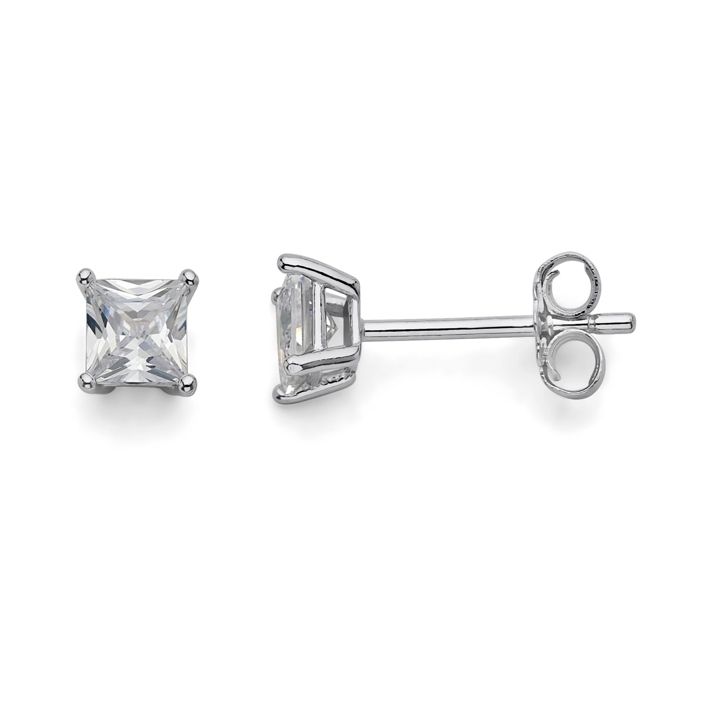 925 Sterling Silver Cubic Zirconia Square Stud Earrings 4mm