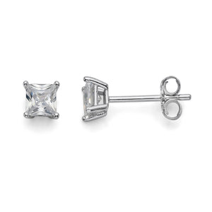 925 Sterling Silver Cubic Zirconia Square Stud Earrings 4mm