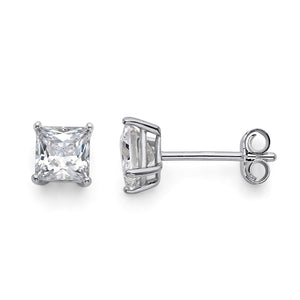 925 Sterling Silver Cubic Zirconia Square Stud Earrings 5mm