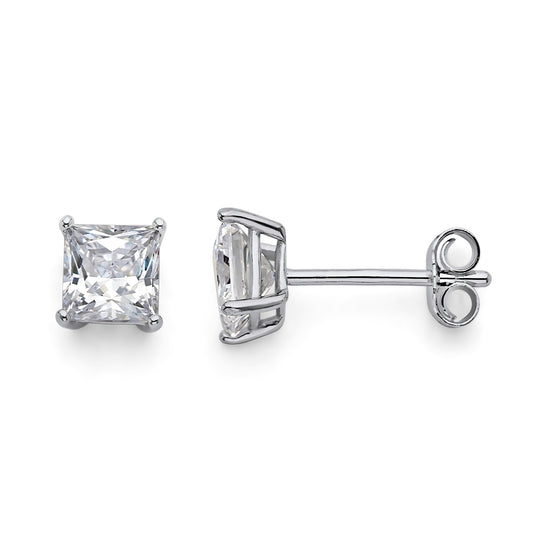 925 Sterling Silver Cubic Zirconia Square Stud Earrings 5mm