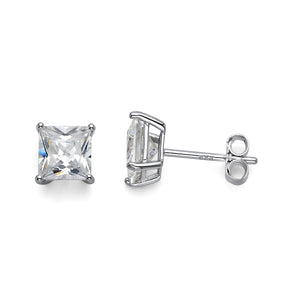 925 Sterling Silver Cubic Zirconia Square Stud Earrings Princess Cut 6mm