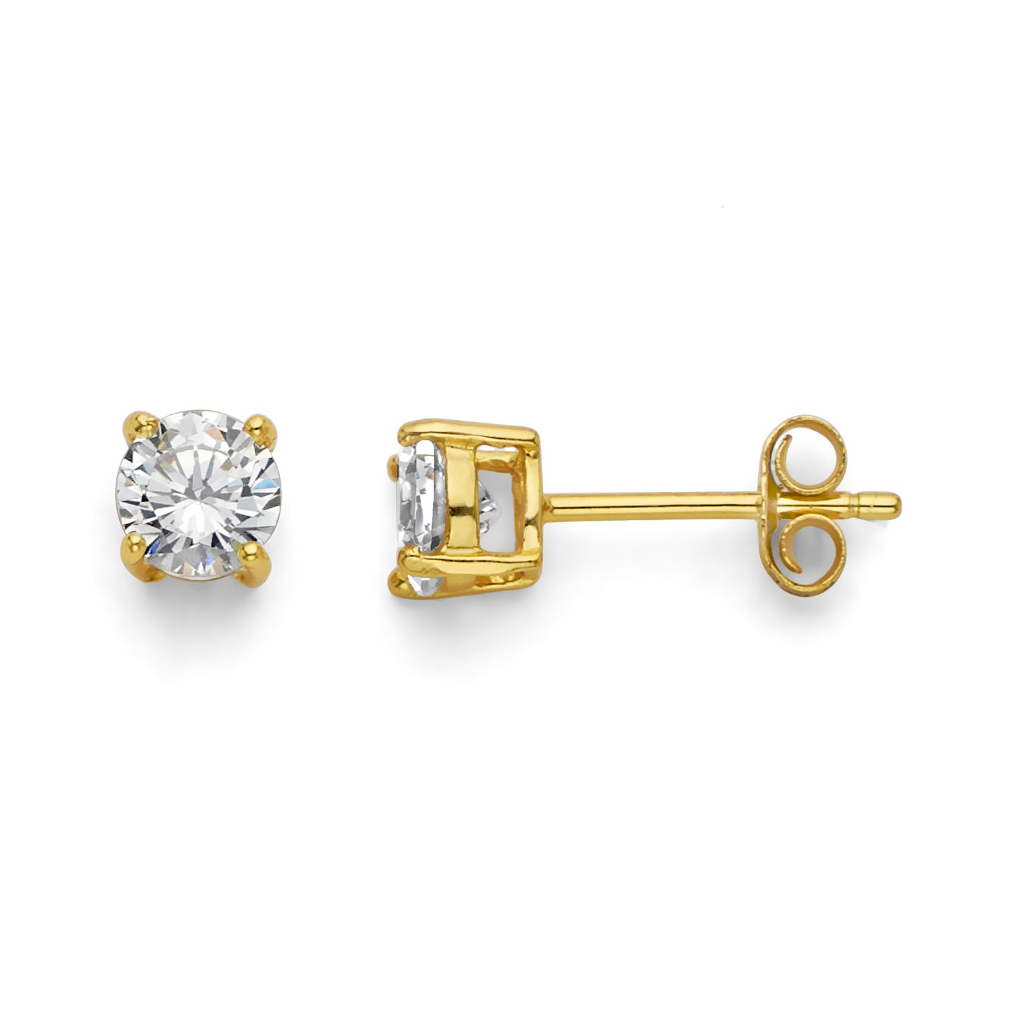 925 Sterling Silver Gold Plated Cubic Zirconia Stud Earrings 5mm