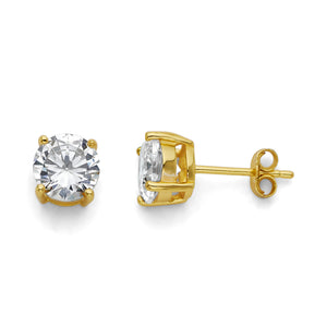 925 Sterling Silver Gold Plated Cubic Zirconia Stud Earrings 7mm