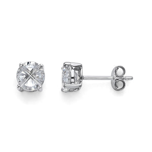 925 Sterling Silver Cubic Zirconia Invisible Cut Round Stud Earrings 6mm